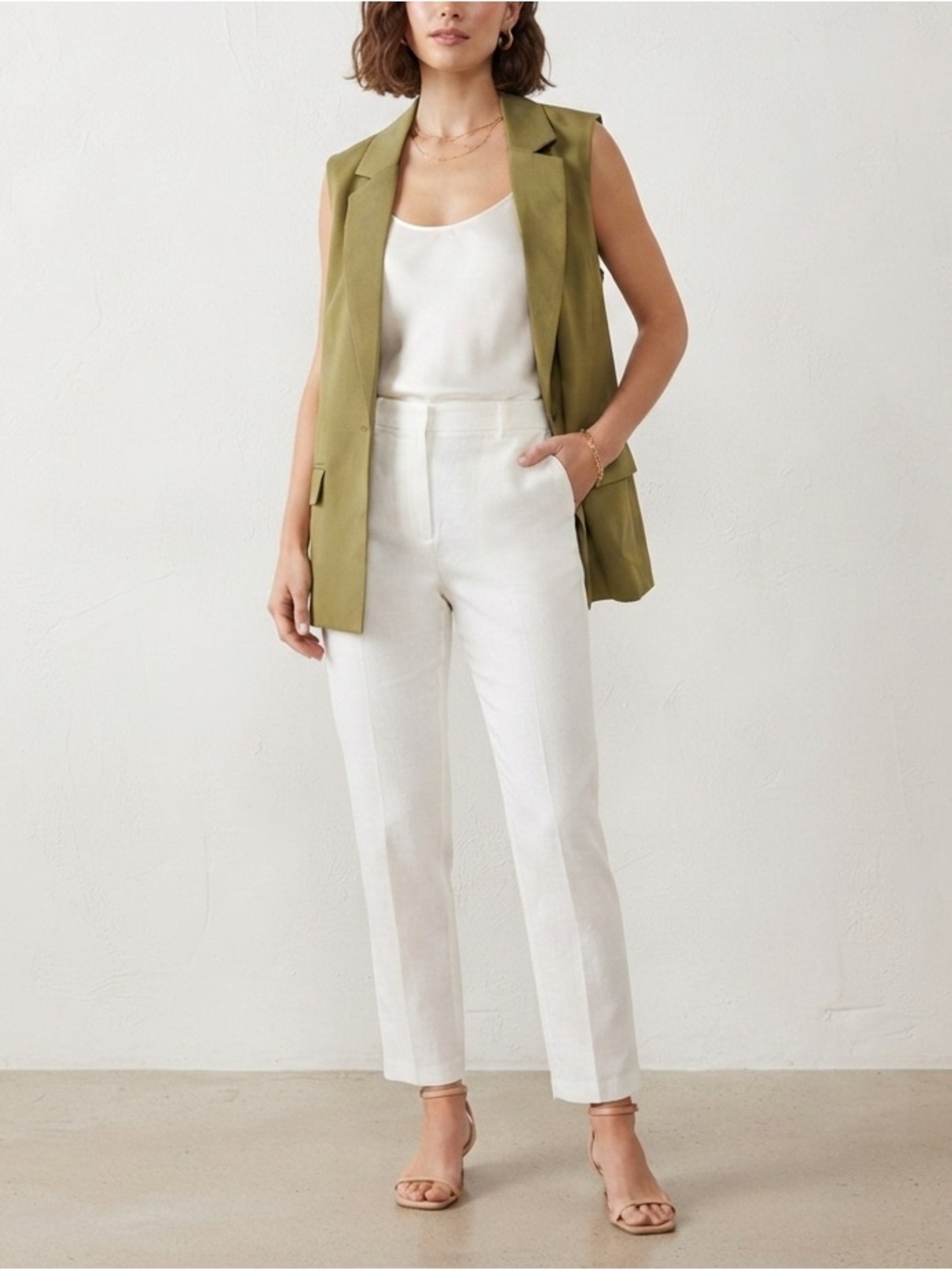 Fashion Nova Olive Green Sleeveless Blazer Vest